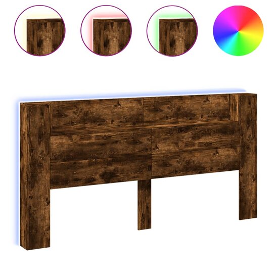 Hoofdbordkast Met Led 200X16,5X103,5 Cm Kleurig 200 x 16.5 x 103.5 cm Gerookt eiken