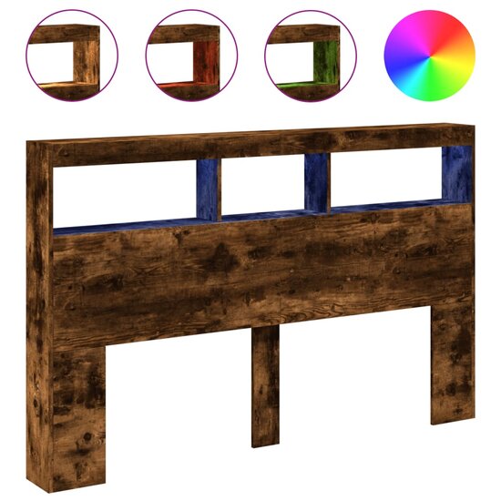 Hoofdbordkast Met Led-Verlichting 160 x 17 x 102 cm Gerookt eiken