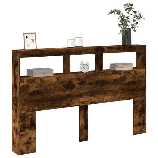 Hoofdbordkast Met Led-Verlichting 160 x 17 x 102 cm Gerookt eiken