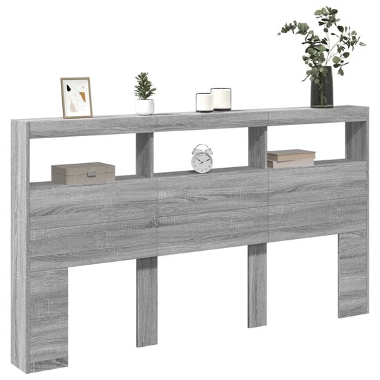 Hoofdbordkast Met Led-Verlichting 180 x 17 x 102 cm Grijs sonoma