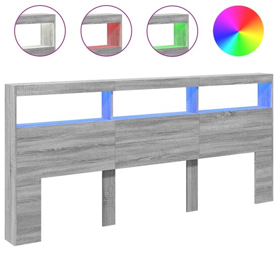 Hoofdbordkast Met Led-Verlichting 220 x 17 x 102 cm Grijs sonoma