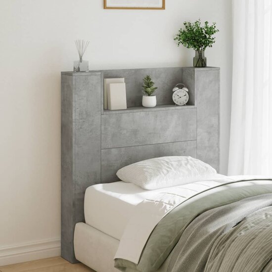 Hoofdbordkast Met Led-Verlichting 100X16,5X103,5 Cm 100 x 16.5 x 103.5 cm Betongrijs