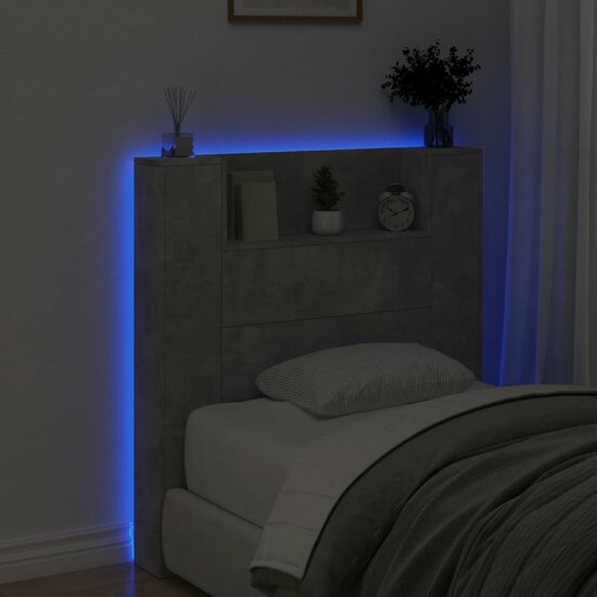 Hoofdbordkast Met Led-Verlichting 100X16,5X103,5 Cm 100 x 16.5 x 103.5 cm Betongrijs