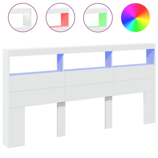 Hoofdbordkast Met Led-Verlichting 200 x 17 x 102 cm Wit