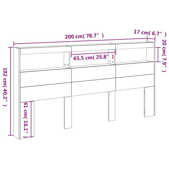 Hoofdbordkast Met Led-Verlichting 200 x 17 x 102 cm Wit