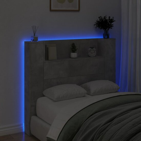 Hoofdbordkast Met Led-Verlichting 120X16,5X103,5 Cm 120 x 16.5 x 103.5 cm Betongrijs