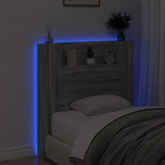 Hoofdbordkast Met Led 100X16,5X103,5 Cm 100 x 16.5 x 103.5 cm Grijs sonoma