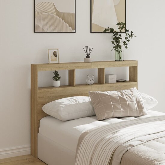 Hoofdbordkast Met Led-Verlichting 140 x 17 x 102 cm Sonoma eiken