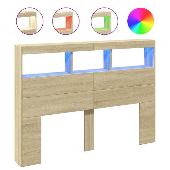 Hoofdbordkast Met Led-Verlichting 140 x 17 x 102 cm Sonoma eiken