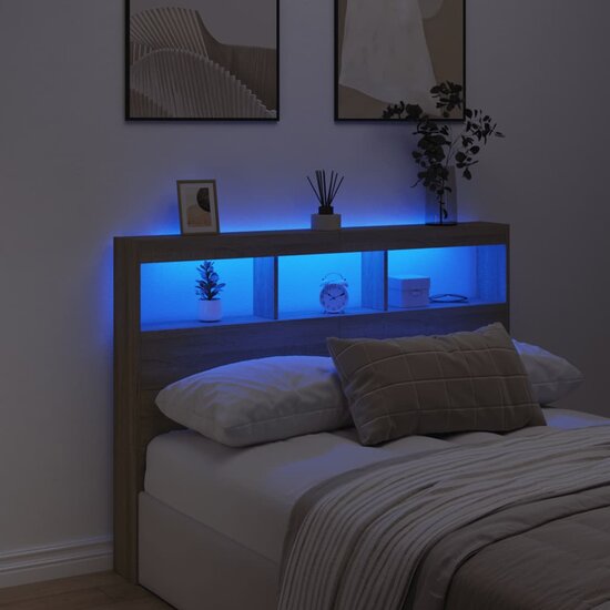 Hoofdbordkast Met Led-Verlichting 140 x 17 x 102 cm Sonoma eiken