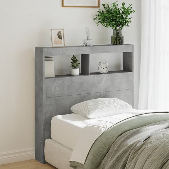 Hoofdbordkast Met Led-Verlichting 100 x 17 x 102 cm Betongrijs