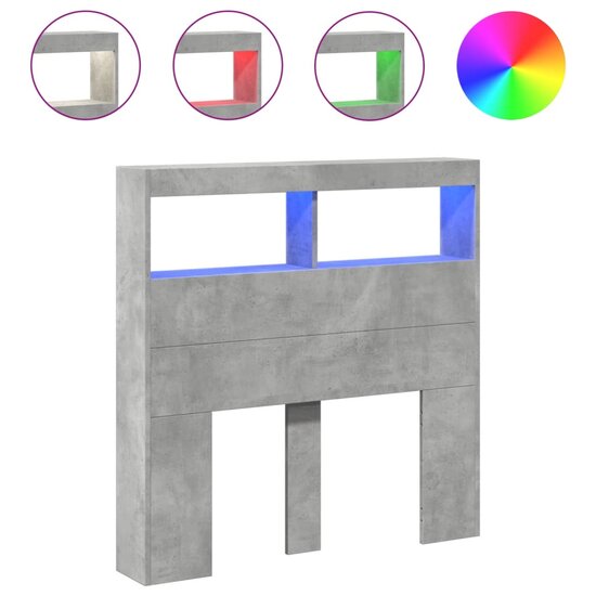 Hoofdbordkast Met Led-Verlichting 100 x 17 x 102 cm Betongrijs