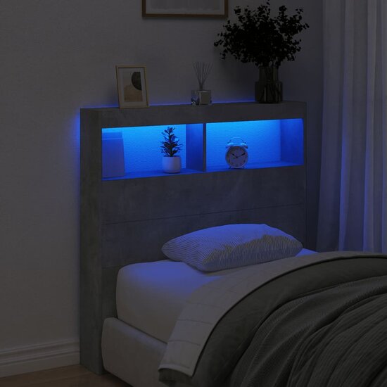 Hoofdbordkast Met Led-Verlichting 100 x 17 x 102 cm Betongrijs