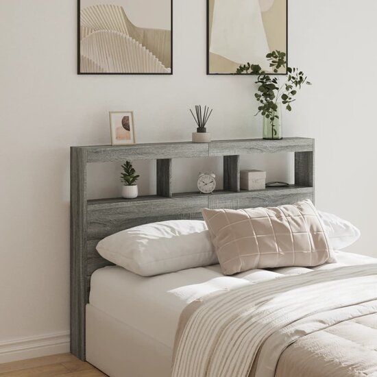 Hoofdbordkast Met Led-Verlichting 140 x 17 x 102 cm Grijs sonoma