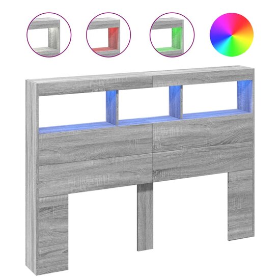 Hoofdbordkast Met Led-Verlichting 140 x 17 x 102 cm Grijs sonoma