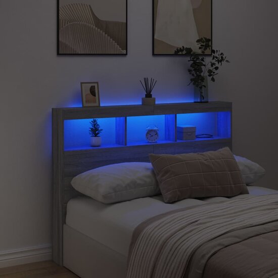 Hoofdbordkast Met Led-Verlichting 140 x 17 x 102 cm Grijs sonoma