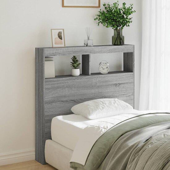 Hoofdbordkast Met Led-Verlichting 100 x 17 x 102 cm Grijs sonoma