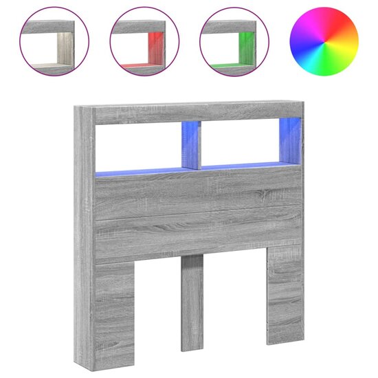 Hoofdbordkast Met Led-Verlichting 100 x 17 x 102 cm Grijs sonoma