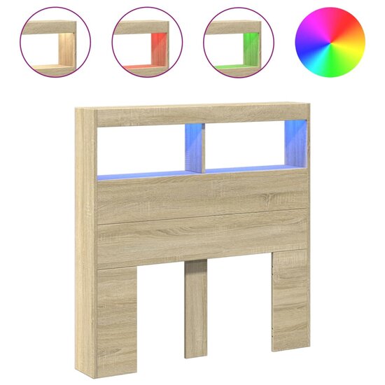 Hoofdbordkast met LED-verlichting 100x17x102 cm sonoma eiken