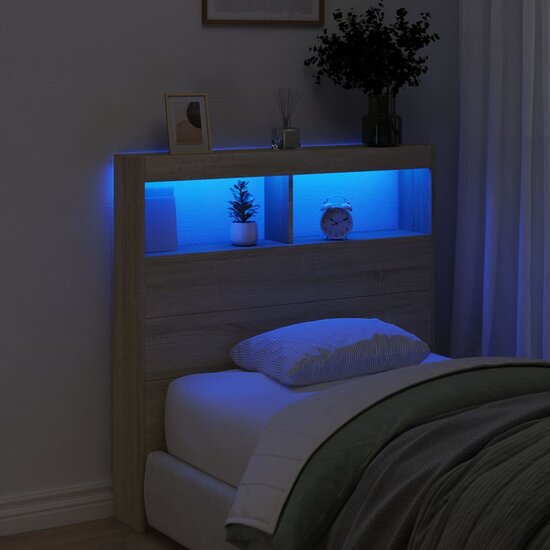 Hoofdbordkast met LED-verlichting 100x17x102 cm sonoma eiken