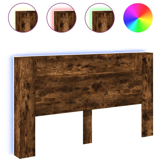 Hoofdbordkast met LED 180x16,5x103,5 cm gerookt eikenkleurig
