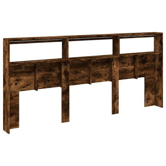 Hoofdbordkast met LED-verlichting 220x17x102 cm gerookt eiken