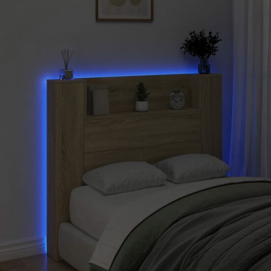 Hoofdbordkast met LED 120x16,5x103,5 cm sonoma eikenkleurig