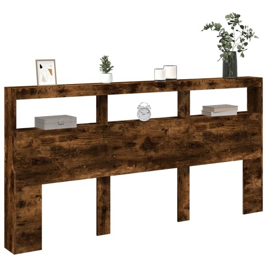 Hoofdbordkast met LED-verlichting 200x17x102 cm gerookt eiken