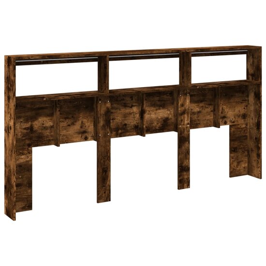 Hoofdbordkast met LED-verlichting 200x17x102 cm gerookt eiken