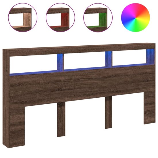 Hoofdbordkast met LED-verlichting 200x17x102 cm bruin eiken