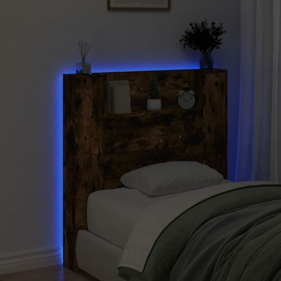 Hoofdbordkast met LED 100x16,5x103,5 cm gerookt eikenkleurig
