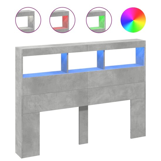 Hoofdbordkast met LED-verlichting 140x17x102 cm betongrijs
