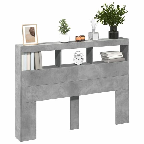 Hoofdbordkast met LED-verlichting 140x17x102 cm betongrijs