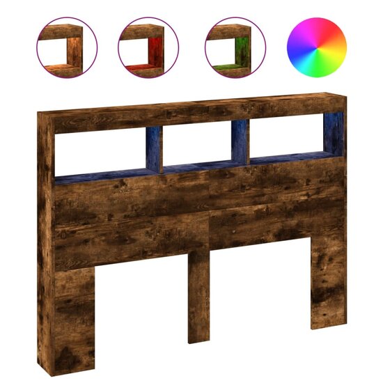 Hoofdbordkast met LED-verlichting 140x17x102 cm gerookt eiken
