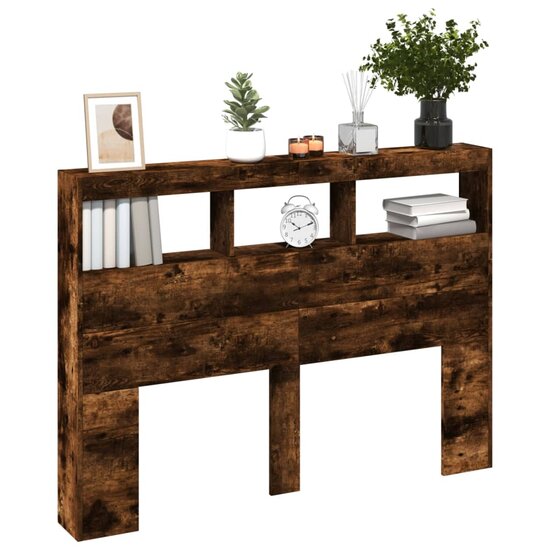 Hoofdbordkast met LED-verlichting 140x17x102 cm gerookt eiken