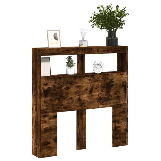 Hoofdbordkast met LED-verlichting 100x17x102 cm gerookt eiken