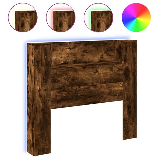 Hoofdbordkast met LED 120x16,5x103,5 cm gerookt eikenkleurig