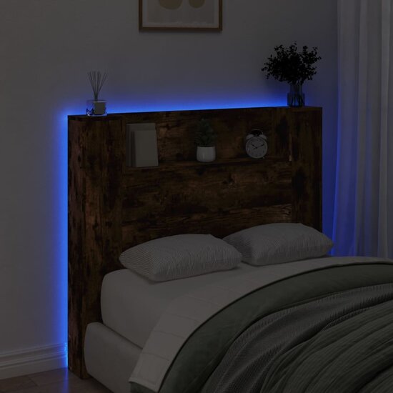 Hoofdbordkast met LED 120x16,5x103,5 cm gerookt eikenkleurig