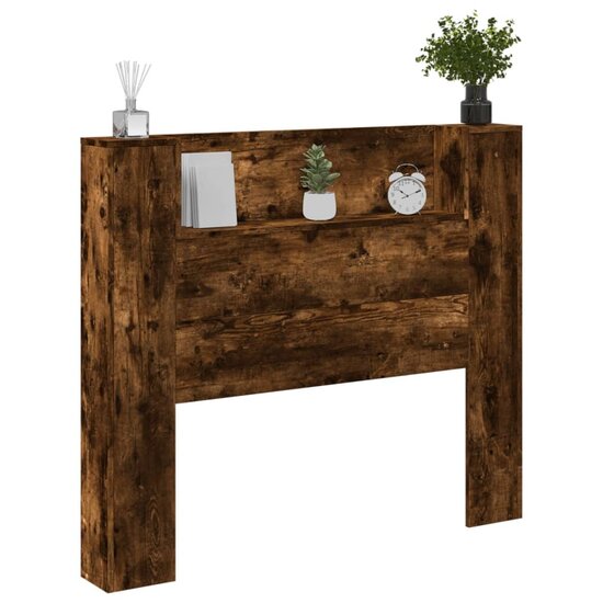 Hoofdbordkast met LED 120x16,5x103,5 cm gerookt eikenkleurig