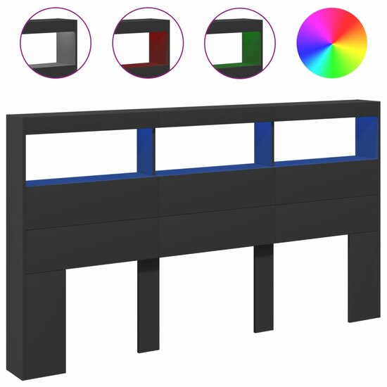 Hoofdbordkast Met Led-Verlichting 180 x 17 x 102 cm Zwart