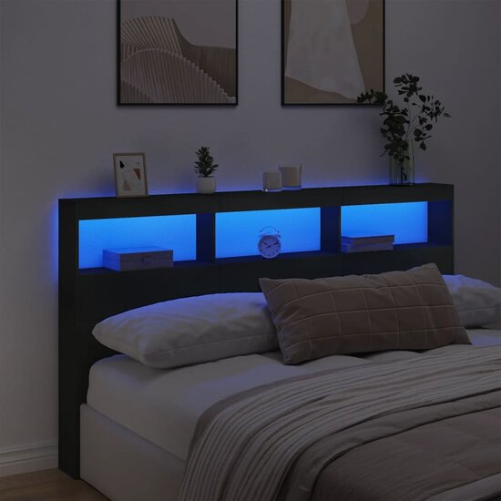 Hoofdbordkast Met Led-Verlichting 180 x 17 x 102 cm Zwart