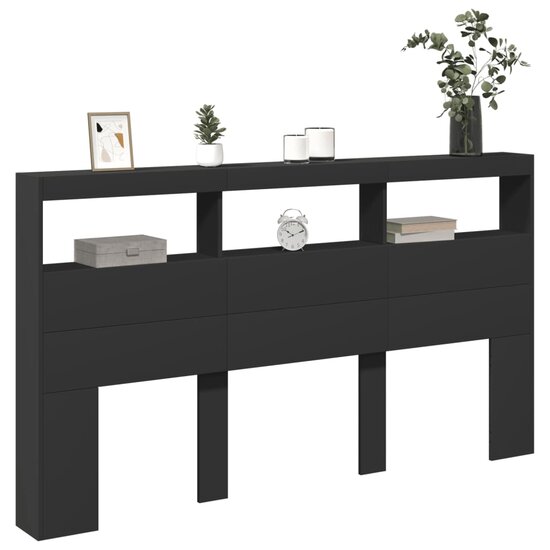 Hoofdbordkast Met Led-Verlichting 180 x 17 x 102 cm Zwart