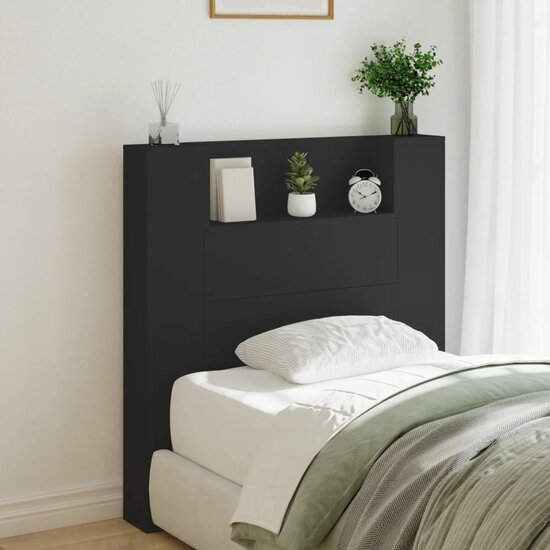 Hoofdbordkast Met Led-Verlichting 100X16,5X103,5 Cm 100 x 16.5 x 103.5 cm Zwart