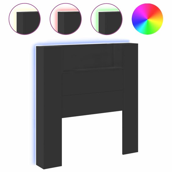 Hoofdbordkast Met Led-Verlichting 100X16,5X103,5 Cm 100 x 16.5 x 103.5 cm Zwart
