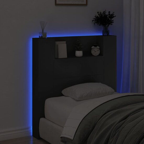 Hoofdbordkast Met Led-Verlichting 100X16,5X103,5 Cm 100 x 16.5 x 103.5 cm Zwart