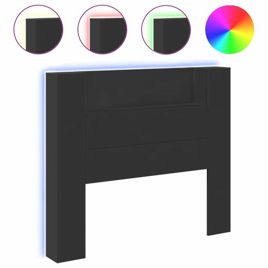 Hoofdbordkast Met Led-Verlichting 120X16,5X103,5 Cm 120 x 16.5 x 103.5 cm Zwart