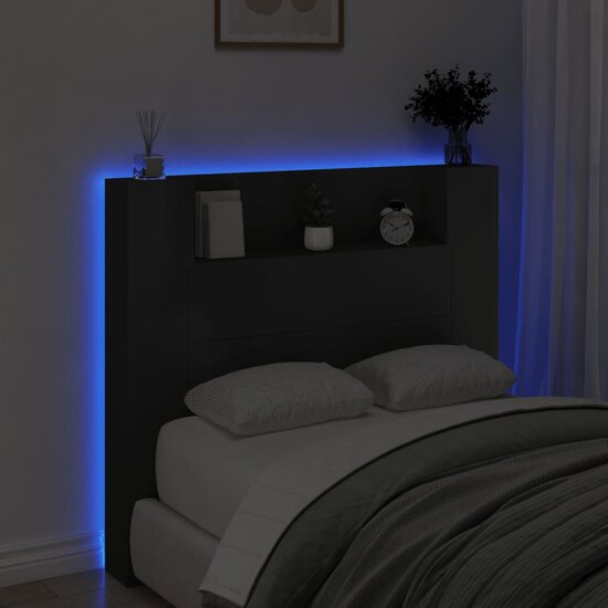 Hoofdbordkast Met Led-Verlichting 120X16,5X103,5 Cm 120 x 16.5 x 103.5 cm Zwart