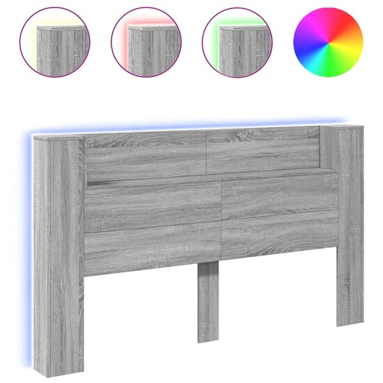 Hoofdbordkast Met Led 180X16,5X103,5 Cm 180 x 16.5 x 103.5 cm Grijs sonoma
