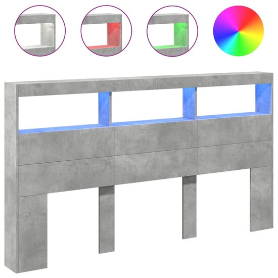 Hoofdbordkast Met Led-Verlichting 180 x 17 x 102 cm Betongrijs
