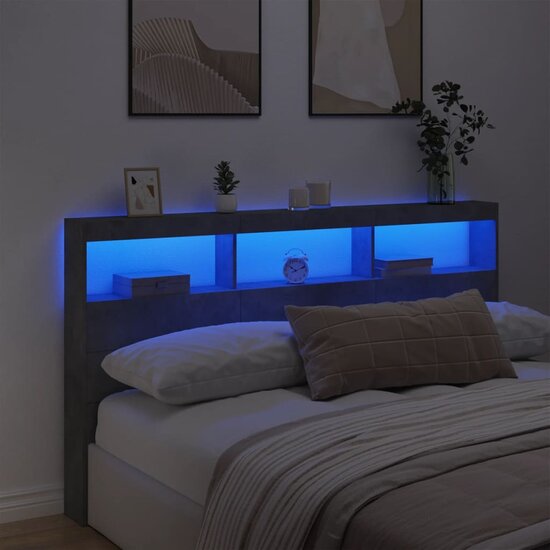 Hoofdbordkast Met Led-Verlichting 180 x 17 x 102 cm Betongrijs